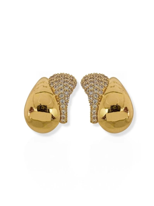 Folheado a Ouro 18k - Brinco gotas lisa e cravejada - Image 3