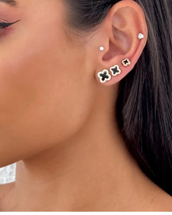 Folheado a Ouro18k - Trio de Brincos Inspiração Virginia Borda Cravejada