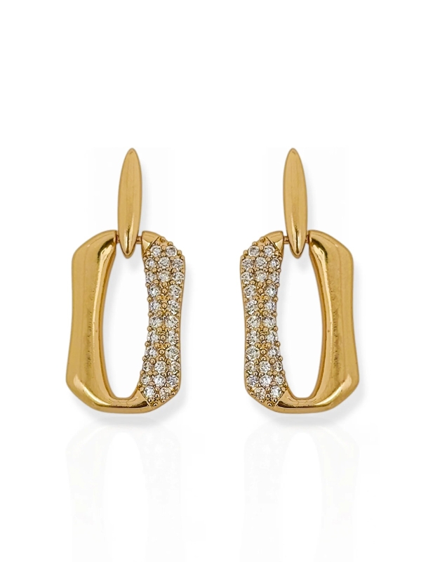 Folheado a Ouro 18k - Brinco Retangular Liso Com Zircônia - Image 3