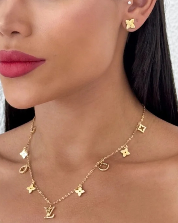 Folheado a Ouro 18k - Conjunto Colar e Brinco Inspiração Alta joalheria - Image 2